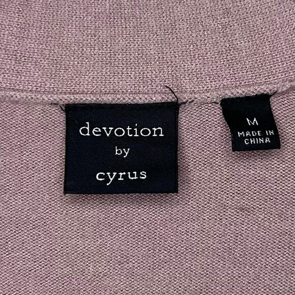 Devotion by Cyrus Open Cardigan Sweater Size M Ribbed Dusty Pink Front Pockets - Picture 4 of 8